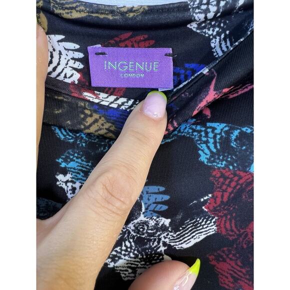 Ingenue London Dress Stretchy Long Sleeve Ruched Detail Black Owl Print Sz 4 - Picture 8 of 15